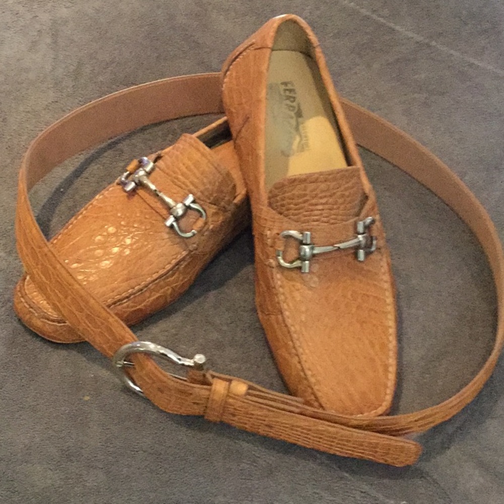Men’s rare FERRAGAMO shoes and matching men’s belt.